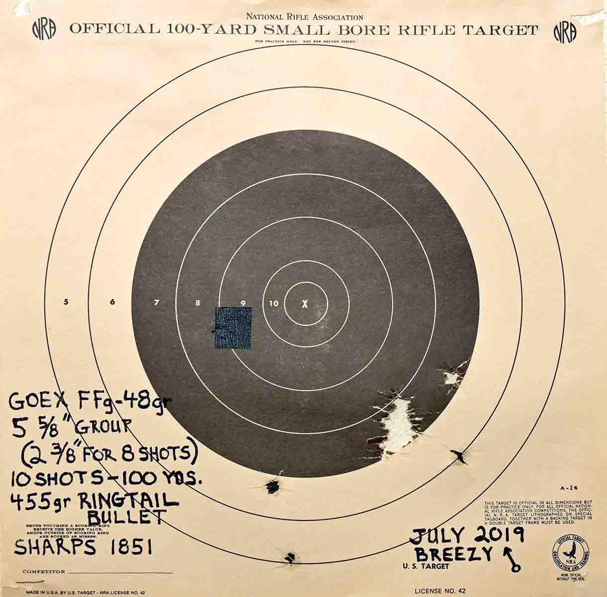 GOEX was used for this ten-shot string, which was great until the last two shots.